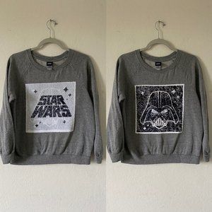 Star Wars Womens Sweater Reversible Sequin Fabric Disney Size S Gray Pullover